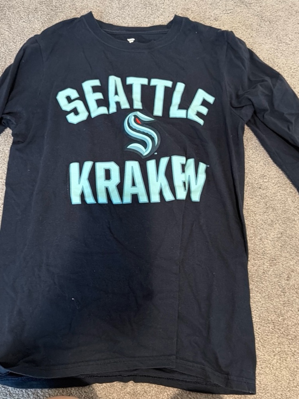 Fanatics Seattle Kraken Black Long Sleeve Tee with Teal Logo